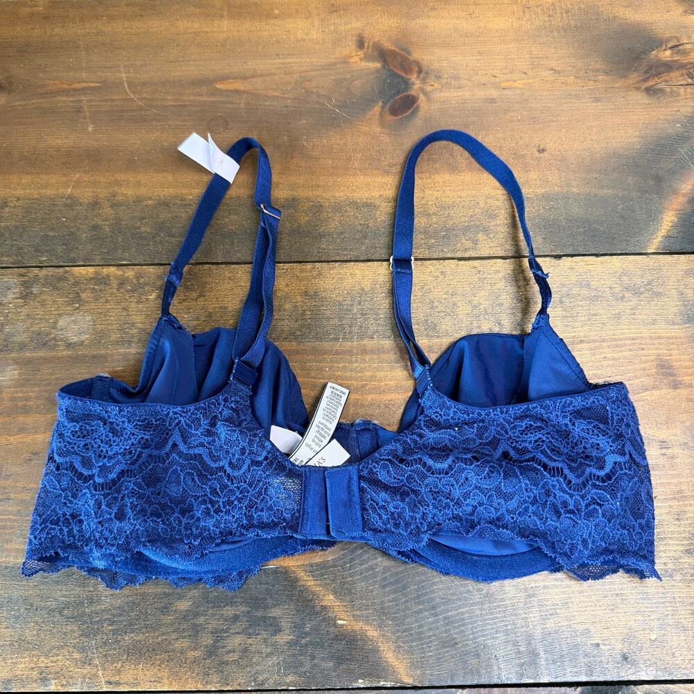 Victorias Secret Dream Angels Wicked Unlined Uplift Smooth Lace Blue Bra 36C - Picture 4 of 11
